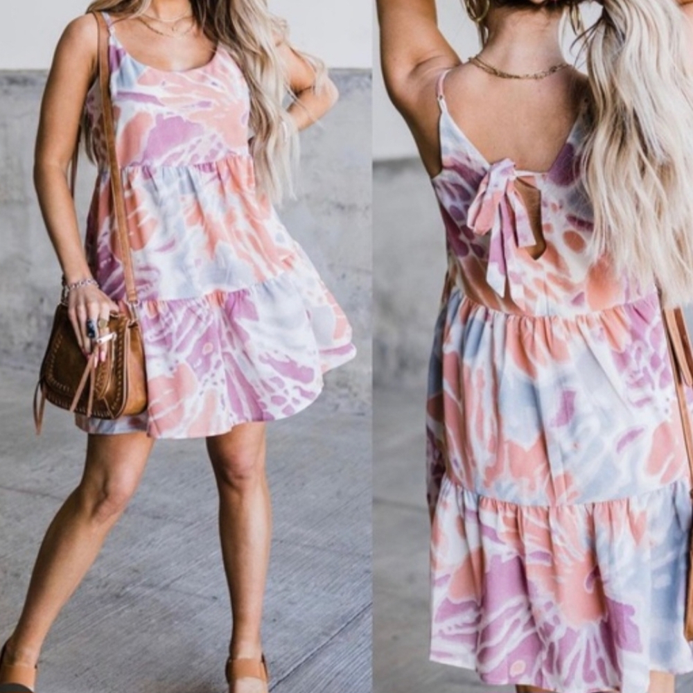 Wishlist apparel Coral Tie Dye Tiered Dress Size Medium
